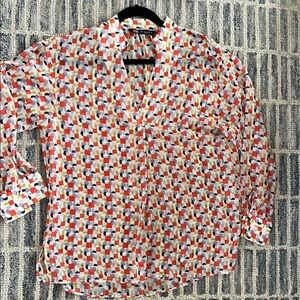 Zara Casual Button Down Shirt Red and Blue